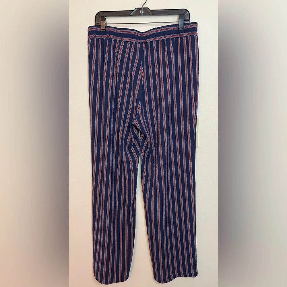 Michael Kors Women’s Stripped Relaxed Wide Leg Elastic Waistband Pockets Sz L.